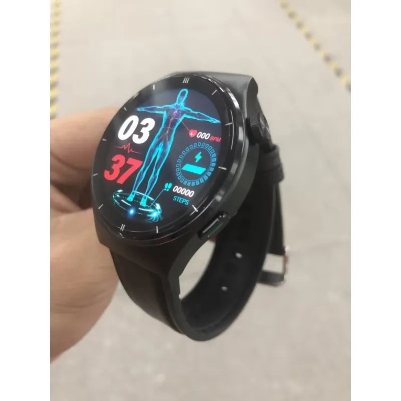 F320 Smart Watch with IPS touch screen, anodized aluminum case, silicone band, and health tracking display